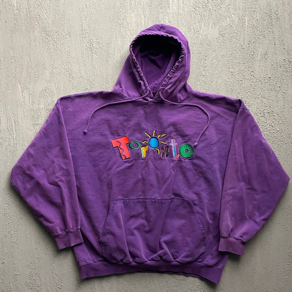Vintage Toronto Embroidered Graphic Hoodie Mens XL Purple 90s